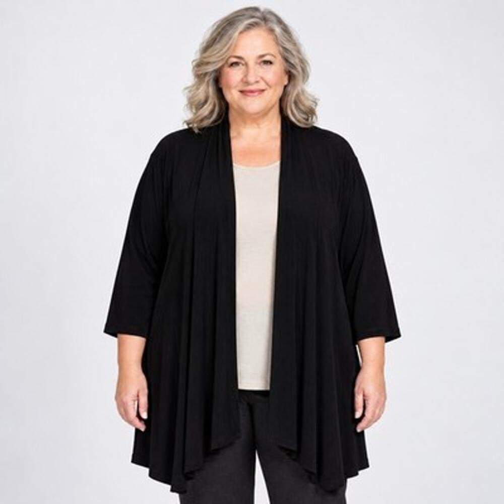 Catherines Open Front Cardigan 4X Black Slinky Knit Oversized Shrug Minimalist